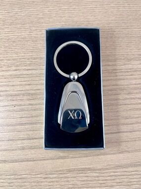 Chi Omega Sorority Silver Tone Metal Teardrop Keychain Boxed XO Greek